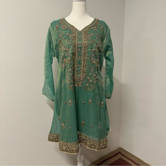 Other - Two piece formal salwar kameez in a soft sea-green shade with intricate gold